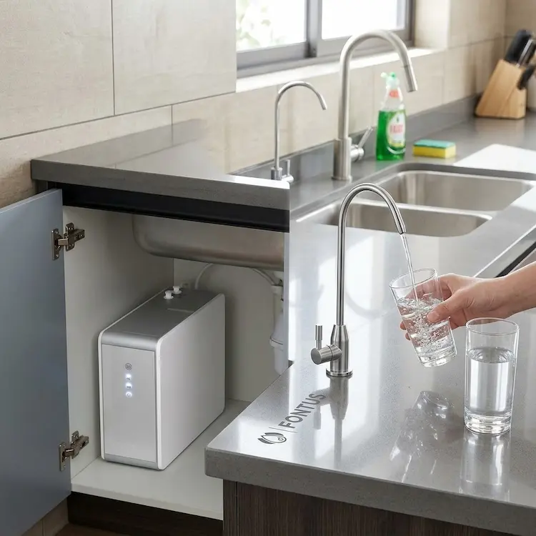 usando la purificadora de agua de fontus